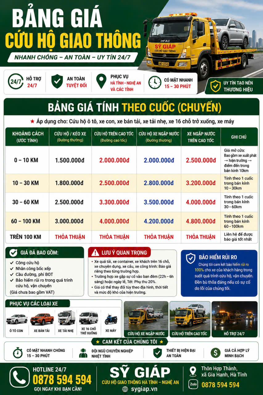 Bảng giá tham khảo chở xe cơ giới Sỹ Giáp